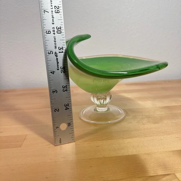 Murano Glass Pedestal Bowl Green Swirl Italian Art Glass Candy Dish